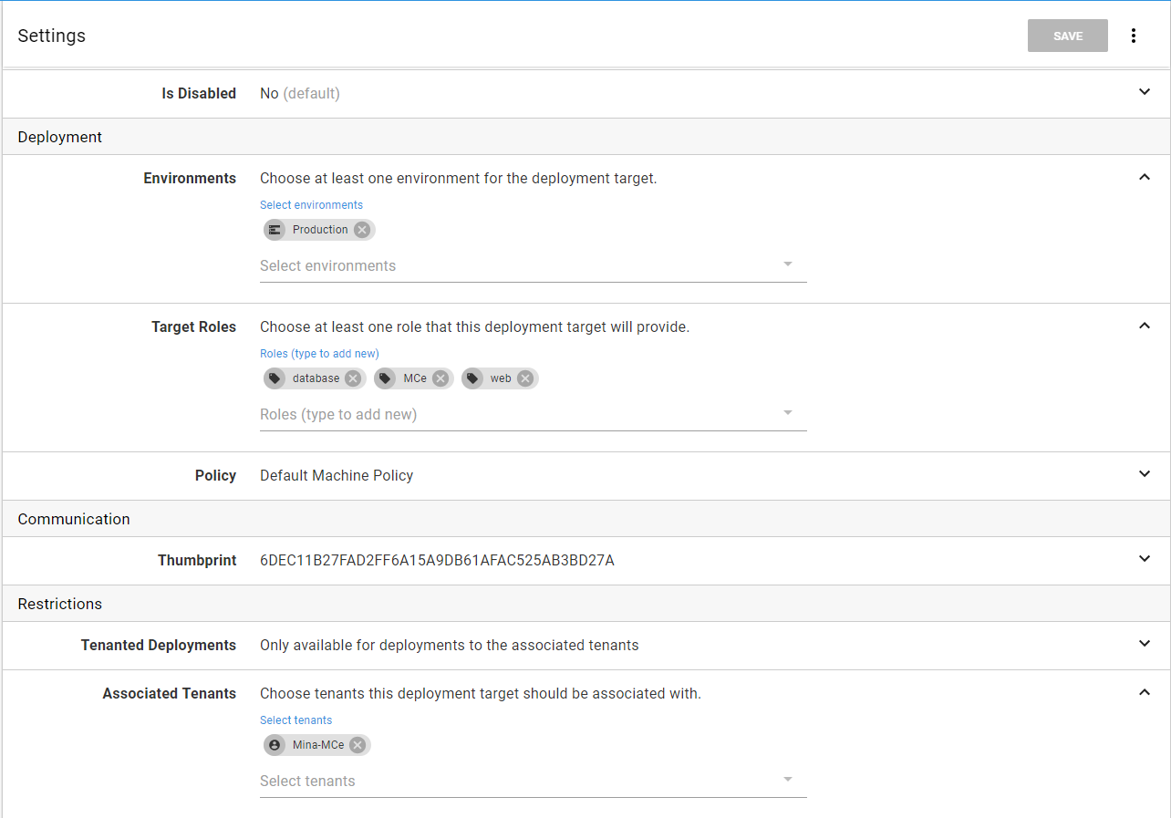 Settings of Deployment Target Page